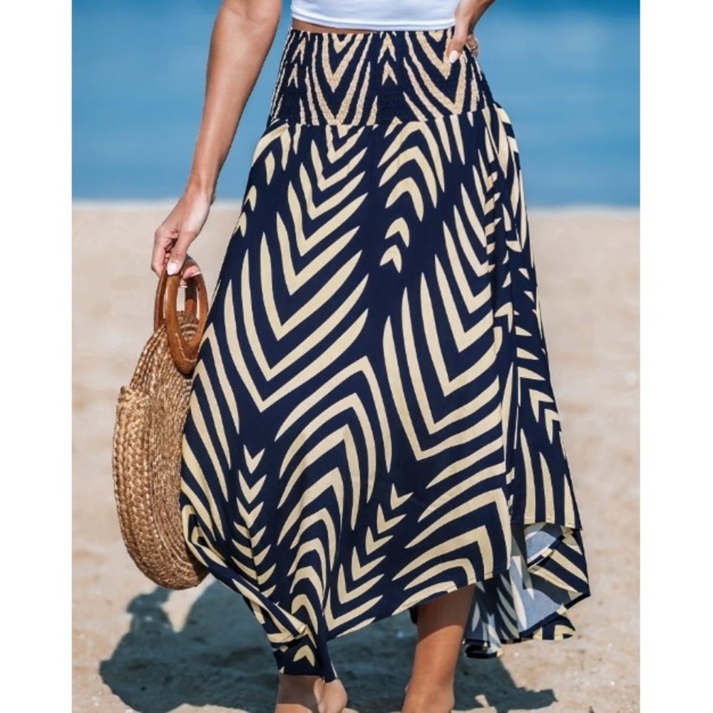 NWT Cupshe Navy Smocked Waist Midi Skirt